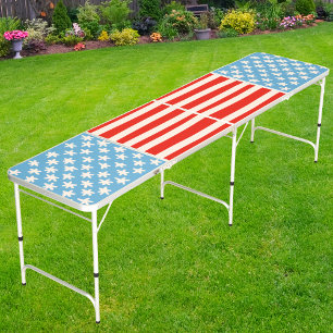 Red White & Blue Star Family Barbecue Beer Pong Table