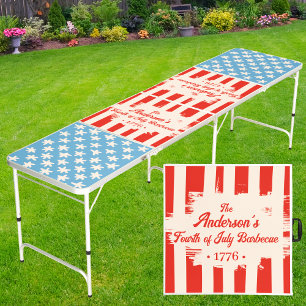 Red White & Blue Star Family Name Barbecue Beer Pong Table