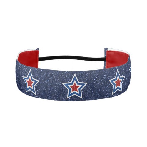 Red White Blue Star July 4 Glitter Athletic Headband