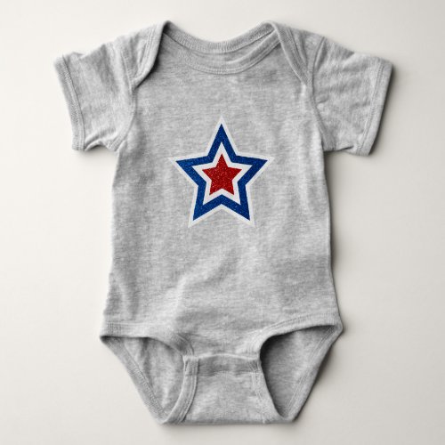 Red White Blue Star July 4 Glitter Baby Bodysuit