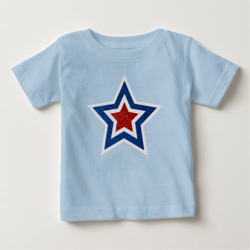 Red White Blue Star July 4 Glitter Baby T_Shirt