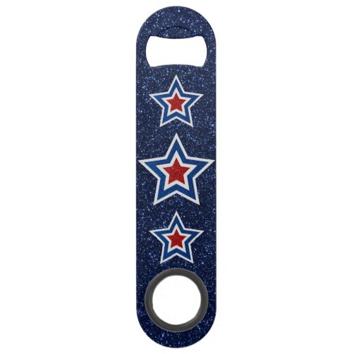 Red White Blue Star July 4 Glitter Bar Key