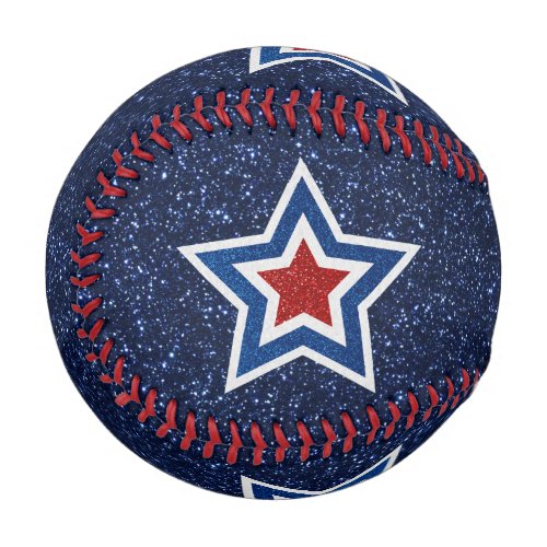 Red White Blue Star July 4 Glitter Baseball