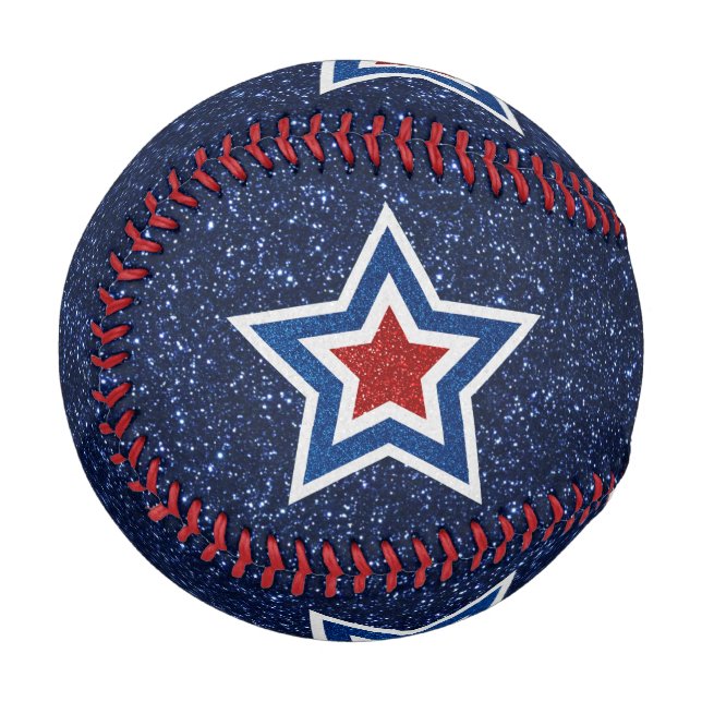 Red, White, Blue Star July 4 Glitter Baseball (Front Left)