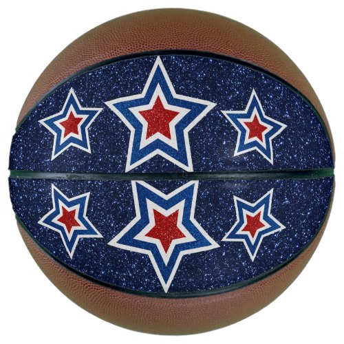 Red White Blue Star July 4 Glitter Basketball