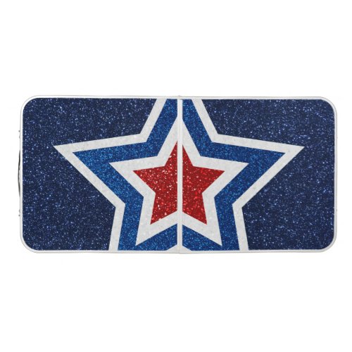 Red White Blue Star July 4 Glitter Beer Pong Table