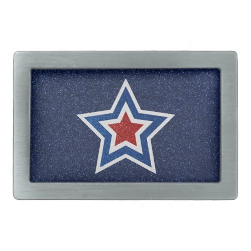 Red White Blue Star July 4 Glitter Belt Buckle