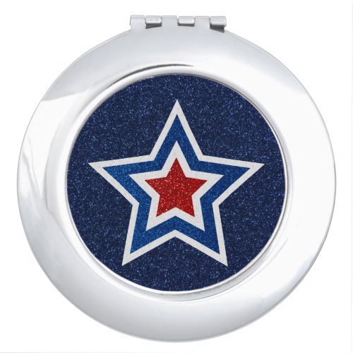 Red White Blue Star July 4 Glitter Compact Mirror