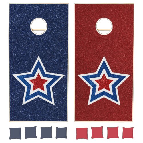 Red White Blue Star July 4 Glitter Cornhole Set