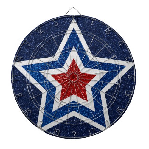 Red White Blue Star July 4 Glitter Dart Board
