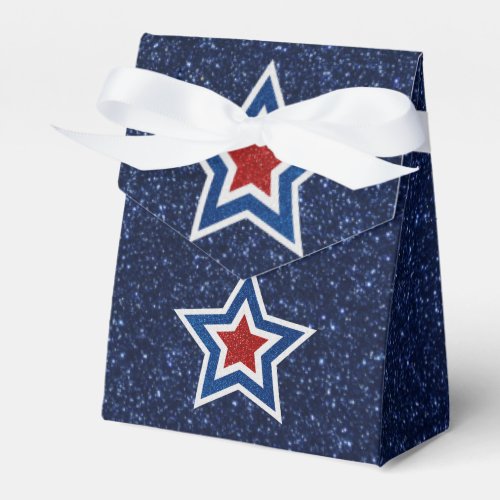 Red White Blue Star July 4 Glitter Favor Boxes
