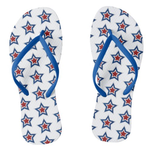 Red White Blue Star July 4 Glitter Flip Flops