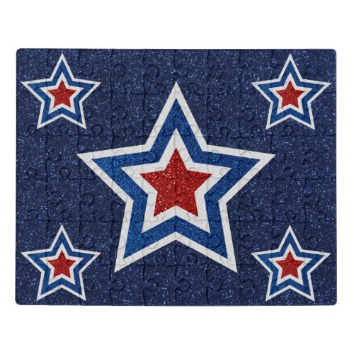 Red White Blue Star July 4 Glitter Jigsaw Puzzle