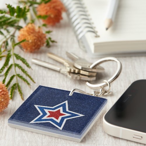 Red White Blue Star July 4 Glitter Keychain