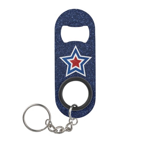 Red White Blue Star July 4 Glitter Keychain Bottle Opener