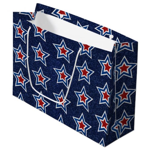 Red White Blue Star July 4 Glitter Large Gift Bag