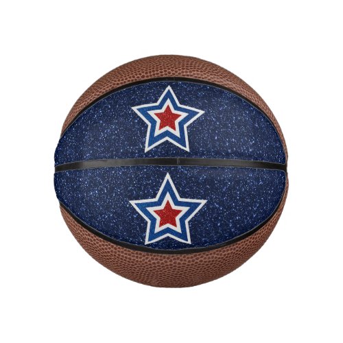 Red White Blue Star July 4 Glitter Mini Basketball