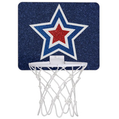 Red White Blue Star July 4 Glitter Mini Basketball Hoop