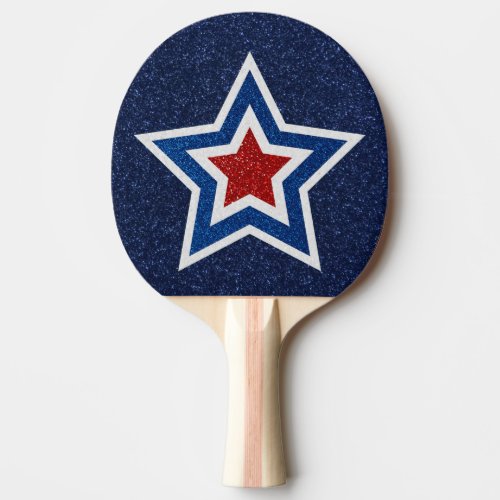 Red White Blue Star July 4 Glitter Ping Pong Paddle