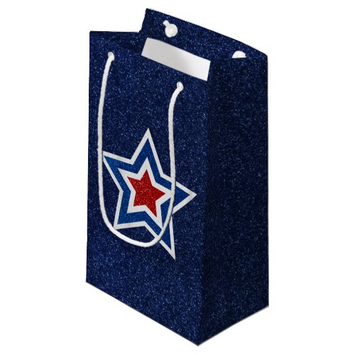 Red White Blue Star July 4 Glitter Small Gift Bag