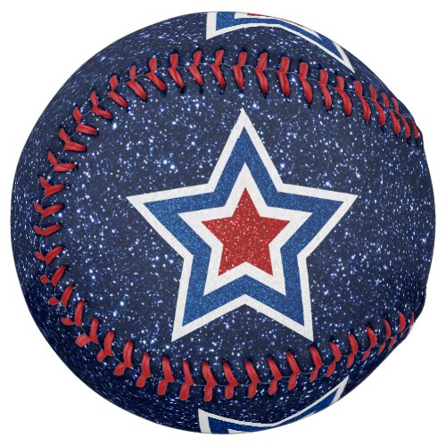 Red White Blue Star July 4 Glitter Softball