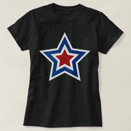 Red White Blue Star July 4 Glitter T_Shirt