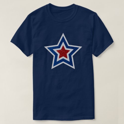 Red White Blue Star July 4 Glitter T_Shirt