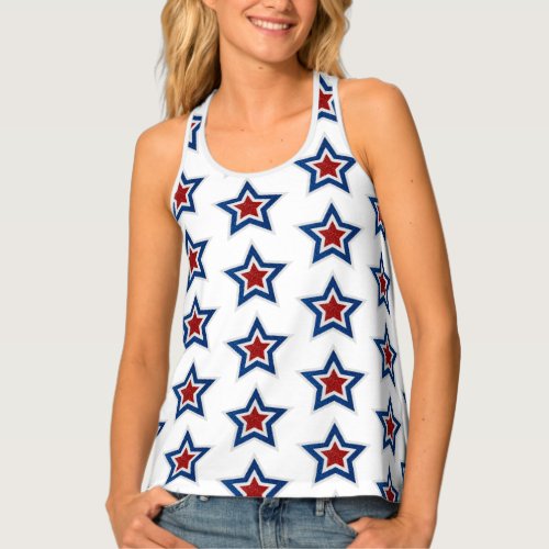 Red White Blue Star July 4 Glitter Tank Top