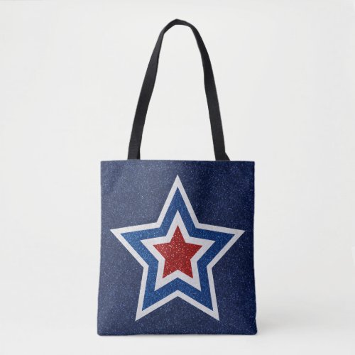 Red White Blue Star July 4 Glitter Tote Bag