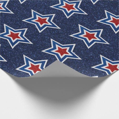 Red White Blue Star July 4 Glitter Wrapping Paper