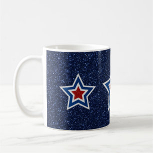 Red, White, Blue Star July 4th Glitter Coffee Mug