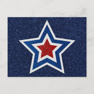 Red, White & Blue Star July 4th Glitter Postcard