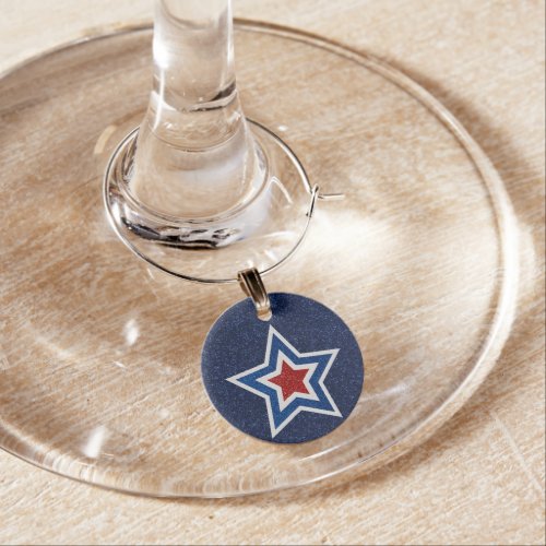 Red White Blue Star July 4th Glitter Wine Charm