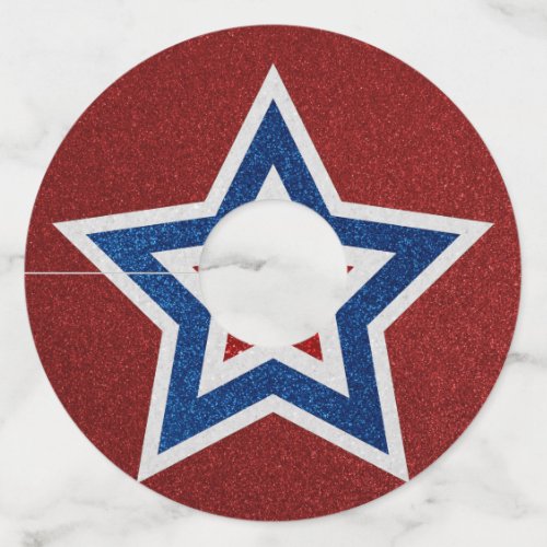 Red White Blue Star July 4th Glitter Wine Glass Tag