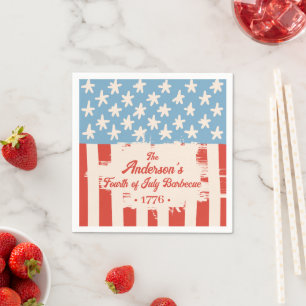 Red White &Blue Star & Stripe Family Name Barbecue Napkins