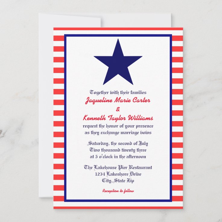 Red White & Blue Star - Wedding Invitation | Zazzle