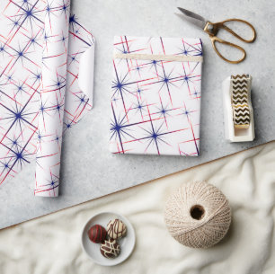 Red white & blue starbursts wrapping paper
