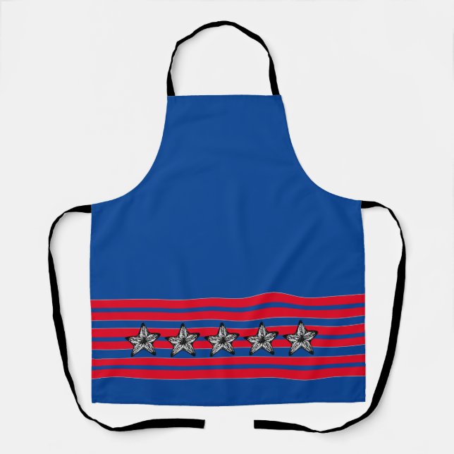 Red White Blue Starfish n Stripes Patriotic Apron (Front)