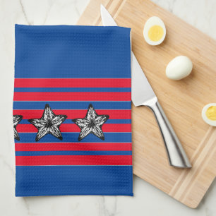 Red White Blue Starfish n Stripes Patriotic Kitchen Towel