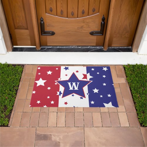 Red White Blue Stars 4th July Monogrammed Doormat