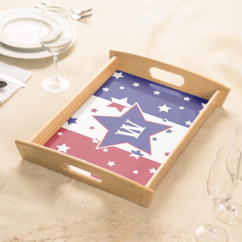 Red White Blue Stars 4th July Monogrammed Serving Tray