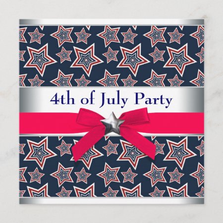 Red White Blue Stars 4th Of July Bbq Party Invitation