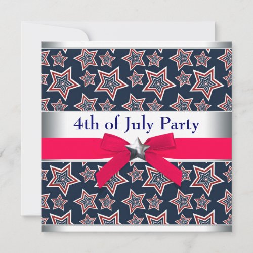 Red White Blue Stars 4th of July BBQ Party Custom Invites