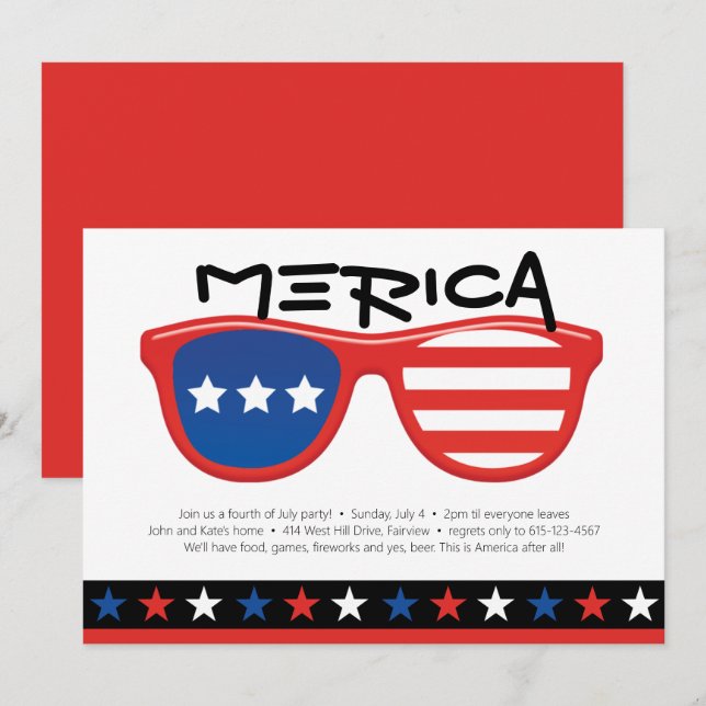 Red White Blue Stars 4th of July Fun Merica Party (Front/Back)