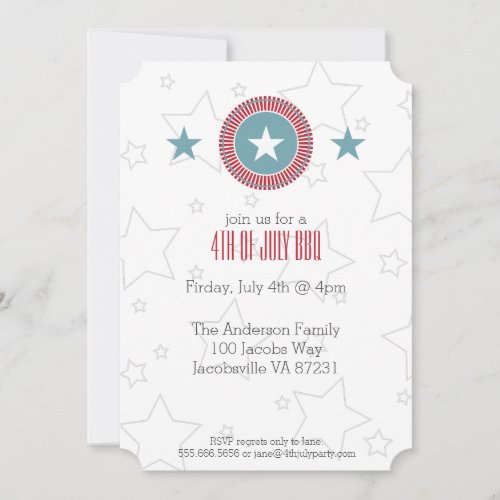 Red White  Blue Stars 4th of July Invitations