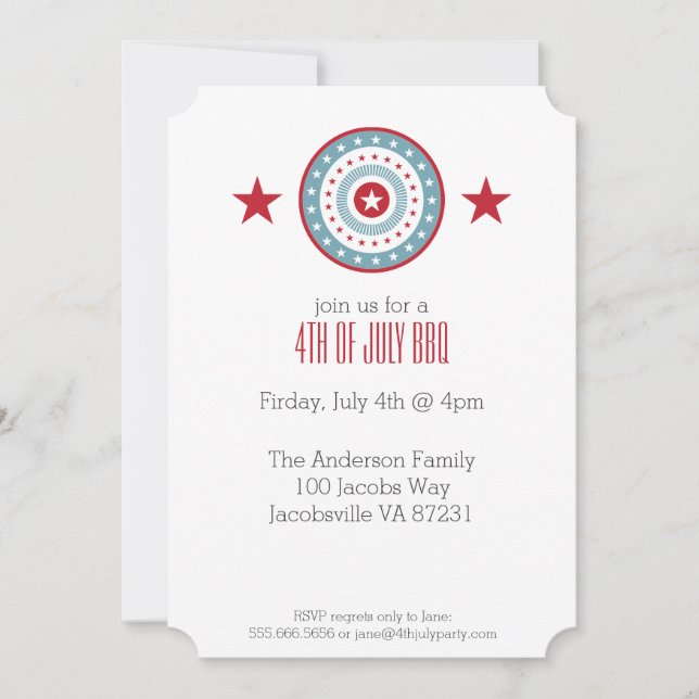 Red White & Blue Stars 4th of July Invitations (Front)