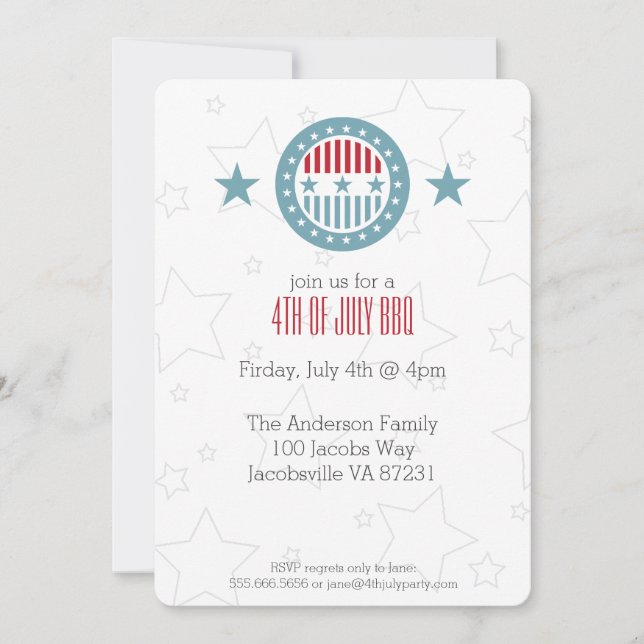 Red White & Blue Stars 4th of July Invitations (Front)