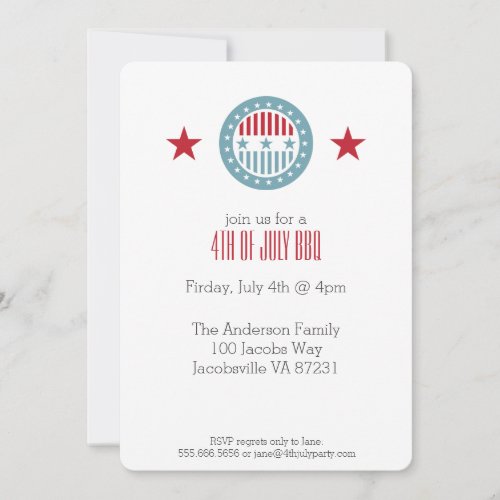 Red White  Blue Stars 4th of July Invitations