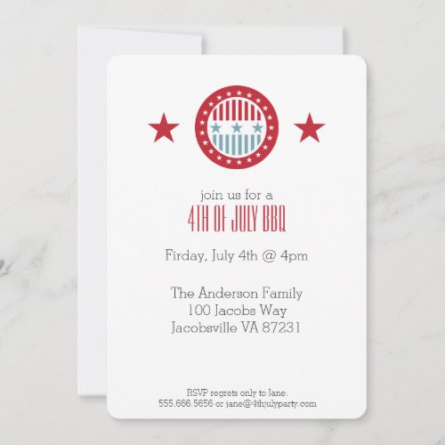 Red White  Blue Stars 4th of July Invitations