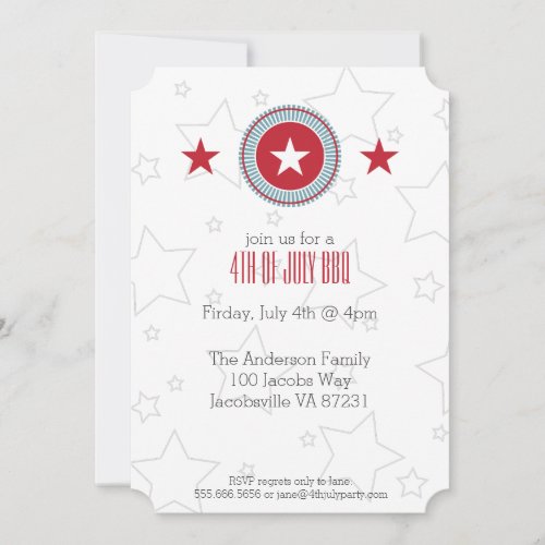 Red White  Blue Stars 4th of July Invitations